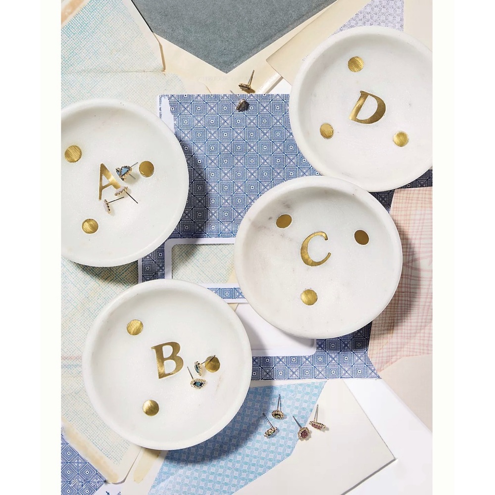 Anthropologie Marble Brass Monogram Trinket Dish - Letter “C”